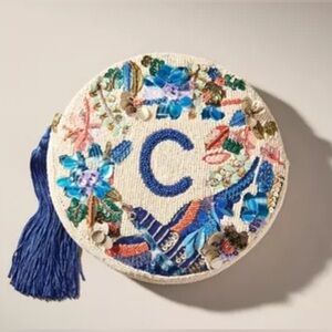 Anthropologie Blue Floral Embroidered Crossbody Bag